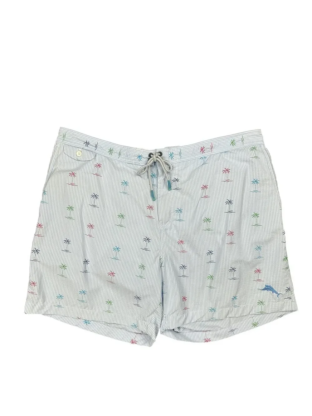 Tommy Bahama Seersucker Palms Swim Trunks Blue/White — Size 2XL